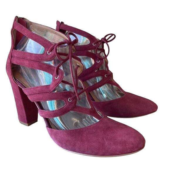 Halogen Heels Womens Size 8.5 Lace Up Sandal Block Heels Shoes Red Zipper Summer - Picture 1 of 10